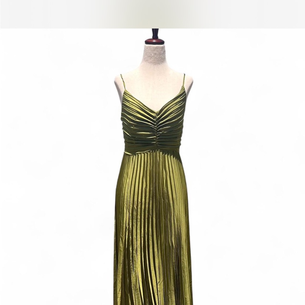 Petal & Pup Olive Green Pleated Maxi Dress